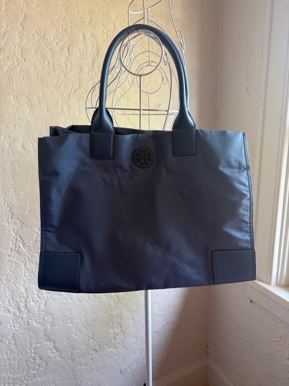 Tory Burch Navy Nylon Tote with Leather Trim